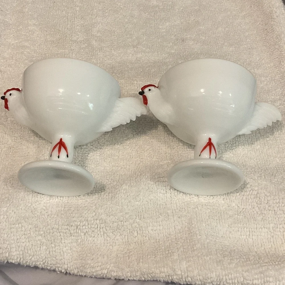 White Ceramic Chicken Design Bowls